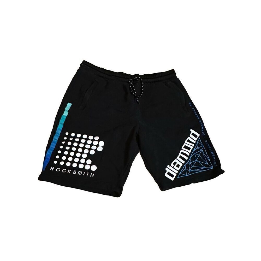 Vintage Y2K RockSmith Diamond Co Mens Black Cotton Drawstring Shorts Size XL
